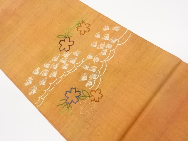 JAPANESE FUKURO OBI / EMBROIDERY / TSUMUGI / SAKURA